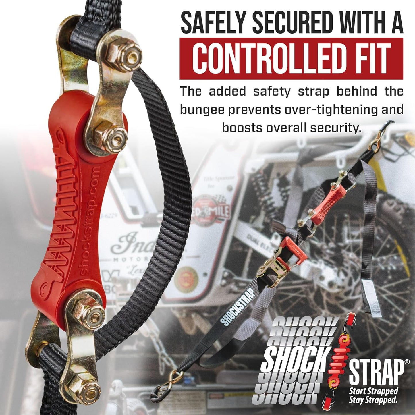 7ft x 1.5in SHOCKSTRAP® Ratchet Strap with Clip Hook,  Premium Polyester Webbing, 3k Break Strength, 1k Working Load Limit